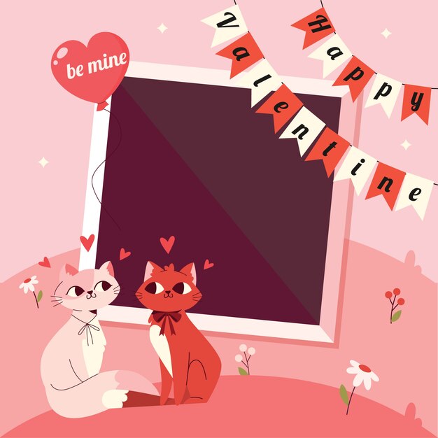 Flat valentine's day photo frame template