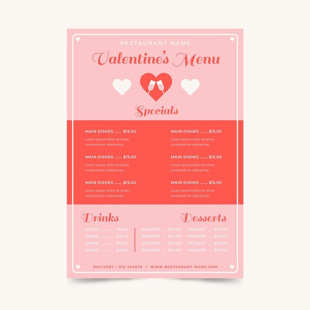 Flat valentine's day restaurant menu