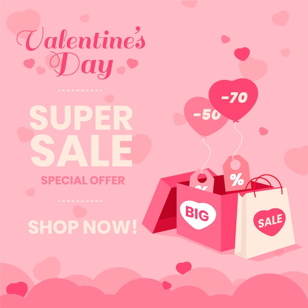 Flat valentine's day sale background