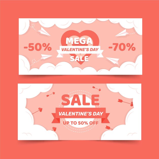 Flat valentine's day sale banners with offer