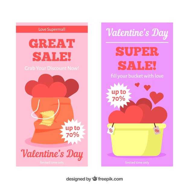 Flat valentine's day sale banners