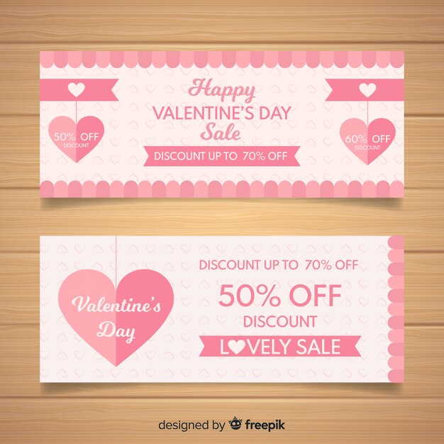 Flat valentine's day sale banners