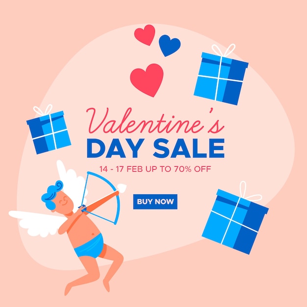 Free Vector flat valentine's day sale and cupid with gift boxes