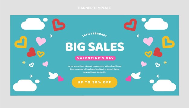 Flat valentine's day sale horizontal banner