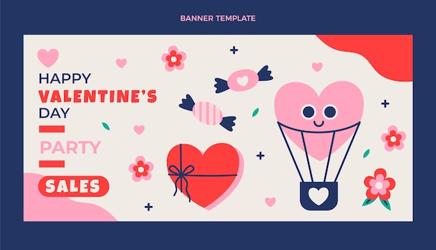 Flat valentine's day sale horizontal banner