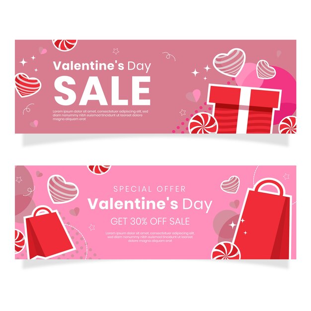 Flat valentine's day sale horizontal banners set