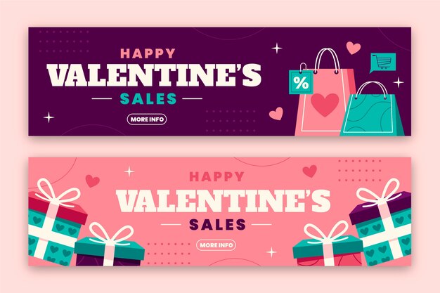 Flat valentine's day sale horizontal banners set