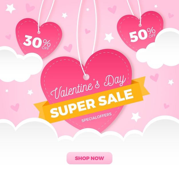 Flat valentine's day sale with hearts