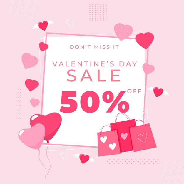 Flat valentine's day sale with shopping bags