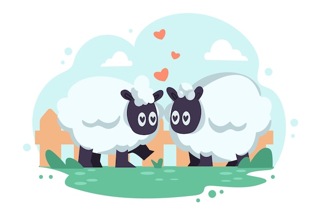 Flat valentine's day sheep couple