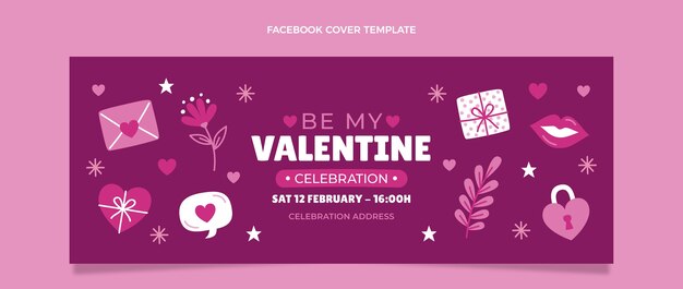 Flat valentine's day social media cover template