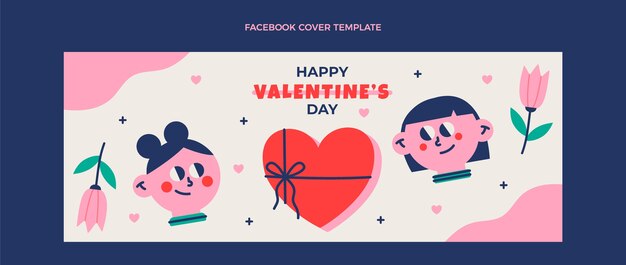 Flat valentine's day social media cover template