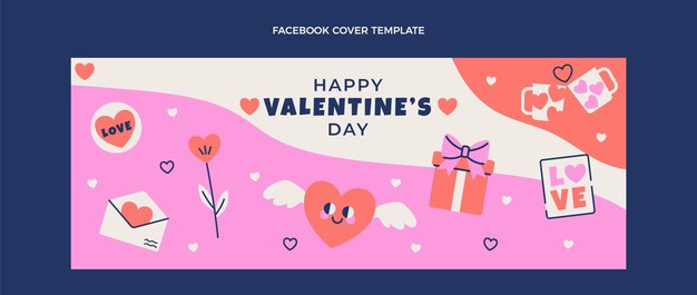 Flat valentine's day social media cover template