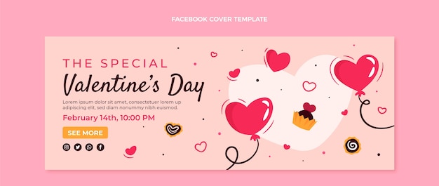 Flat valentine's day social media cover template