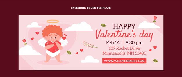 Flat valentine's day social media cover template