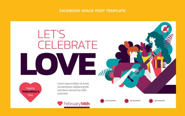 Flat valentine's day social media post template