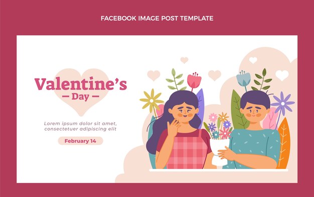 Flat valentine's day social media post template