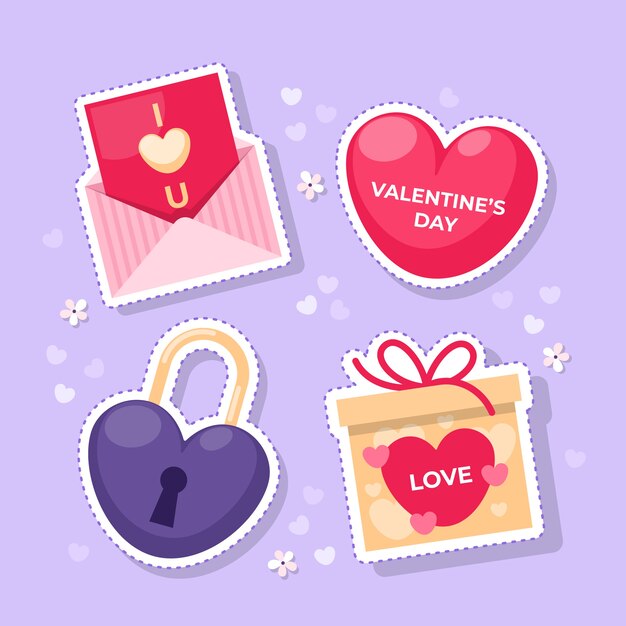 Flat valentine's day stickers collection