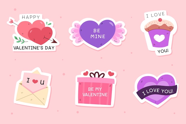 Flat valentine's day stickers collection