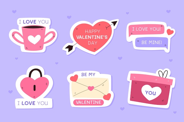 Flat valentine's day stickers collection