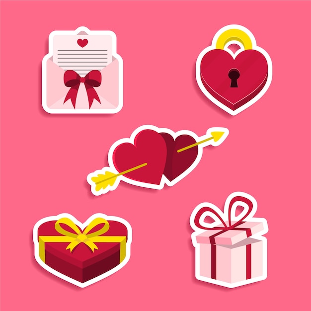 Flat valentine's day stickers collection