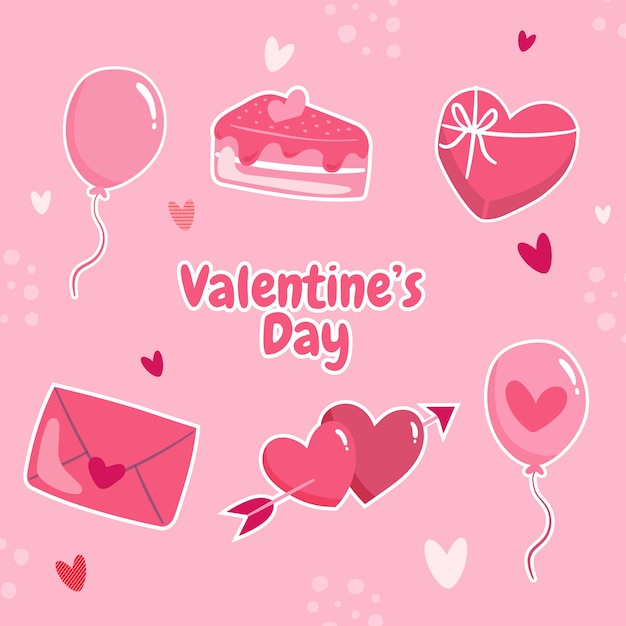 Flat valentine's day stickers collection