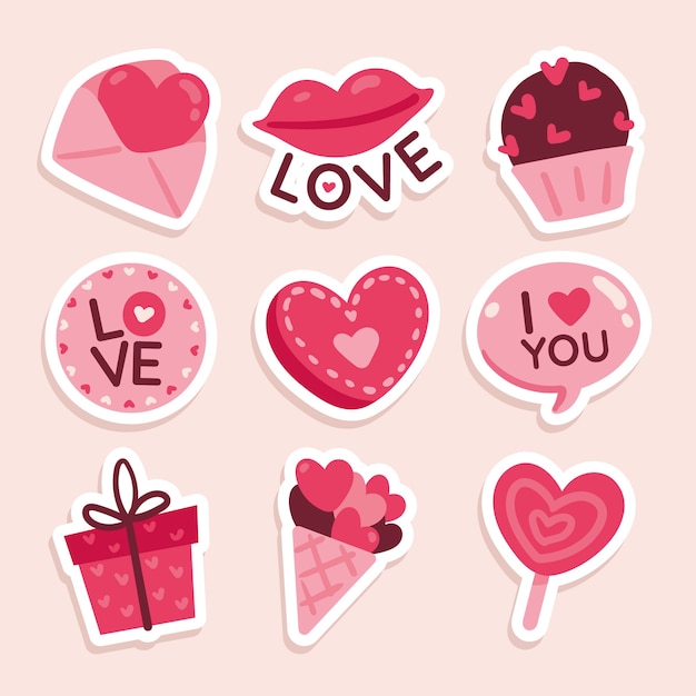 Free Vector flat valentine's day stickers collection