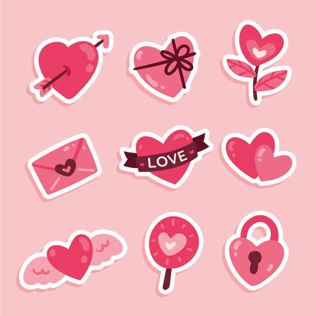 Flat valentine's day stickers collection