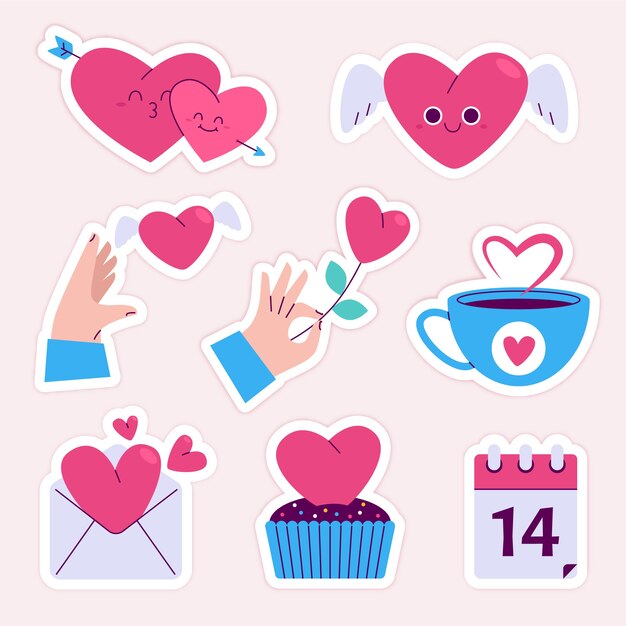 Flat valentine's day stickers collection