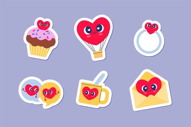 Flat valentine's day stickers collection