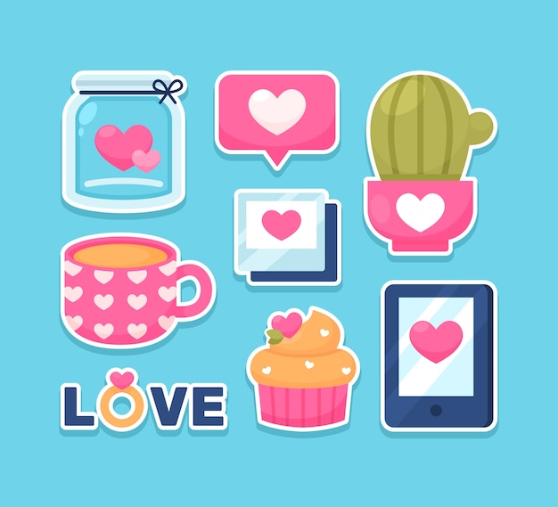 Flat valentine's day stickers collection