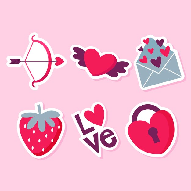 Flat valentine's day stickers collection