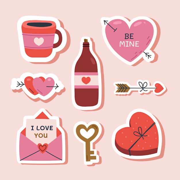 Flat valentine's day stickers collection