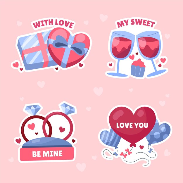 Flat valentine's day stickers collection