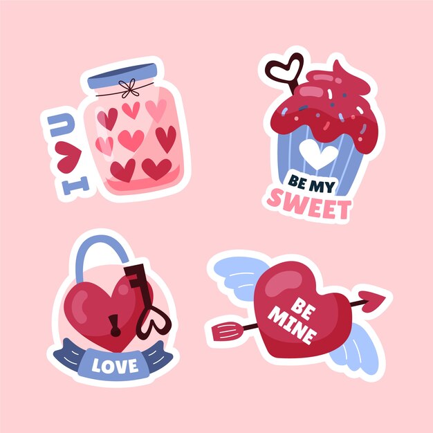 Flat valentine's day stickers collection