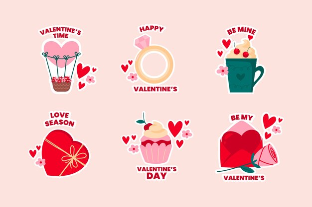 Free Vector flat valentine's day stickers collection