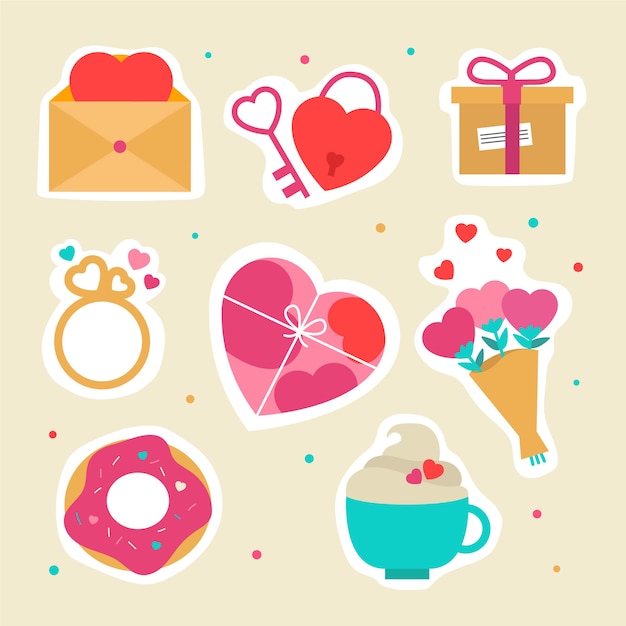 Flat valentine's day stickers collection