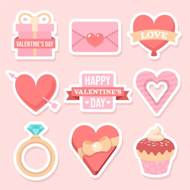 Flat valentine's day stickers collection