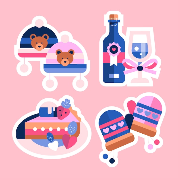 Flat valentine's day stickers collection