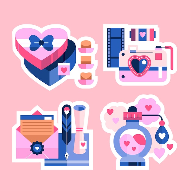 Flat valentine's day stickers collection