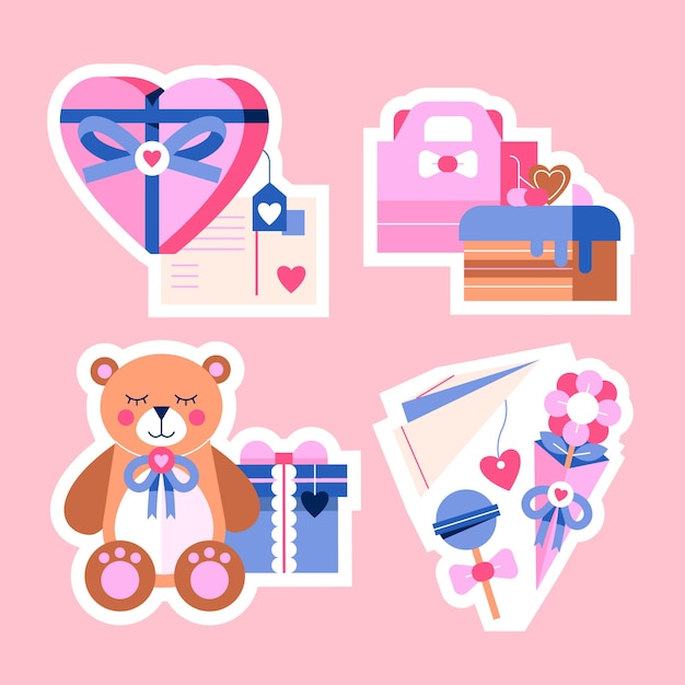 Flat valentine's day stickers collection