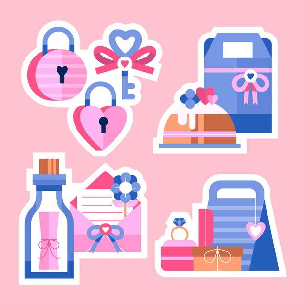 Flat valentine's day stickers collection