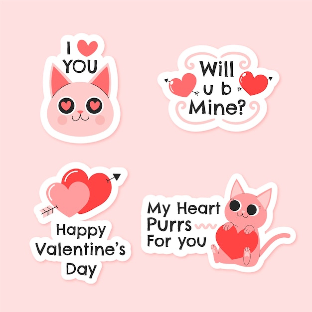 Flat valentine's day stickers collection