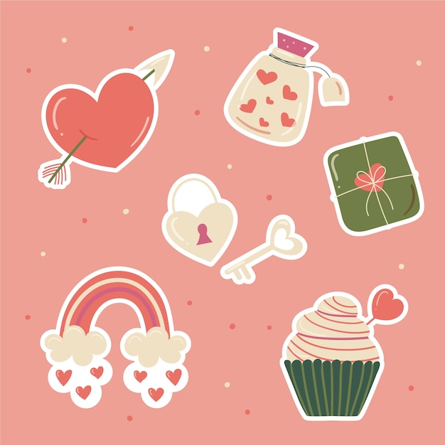 Flat valentine's day stickers collection