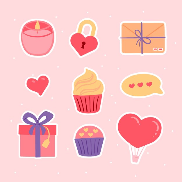 Flat valentine's day stickers collection