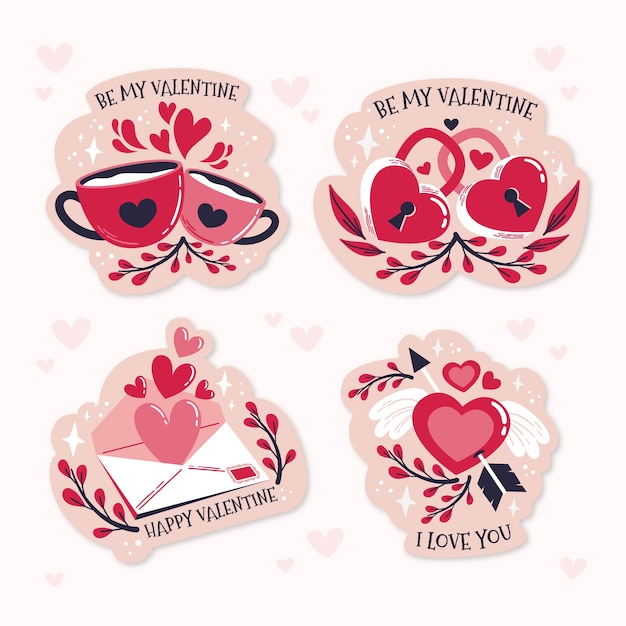 Free vector flat valentine's day stickers collection