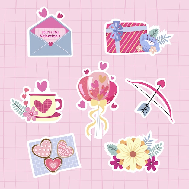 Flat valentine's day stickers collection