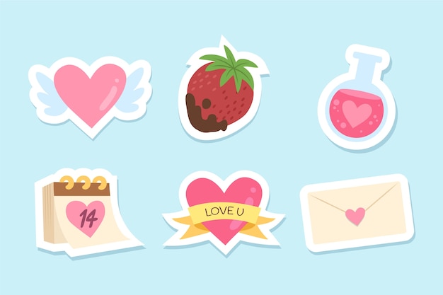 Flat valentine's day stickers collection