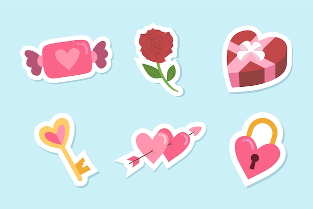 Flat valentine's day stickers collection