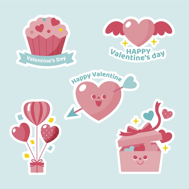 Flat valentine's day stickers collection